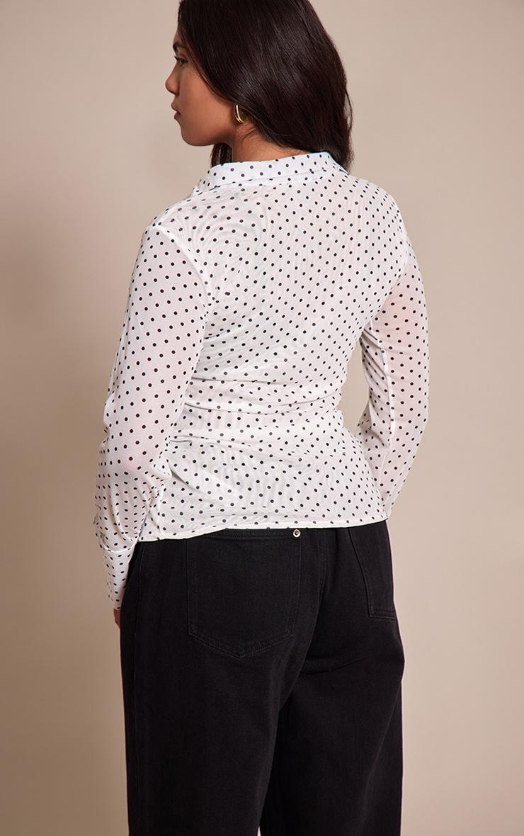 Pretty Little Thing Shape White Polka Dot Ruched Front Mesh Shirt