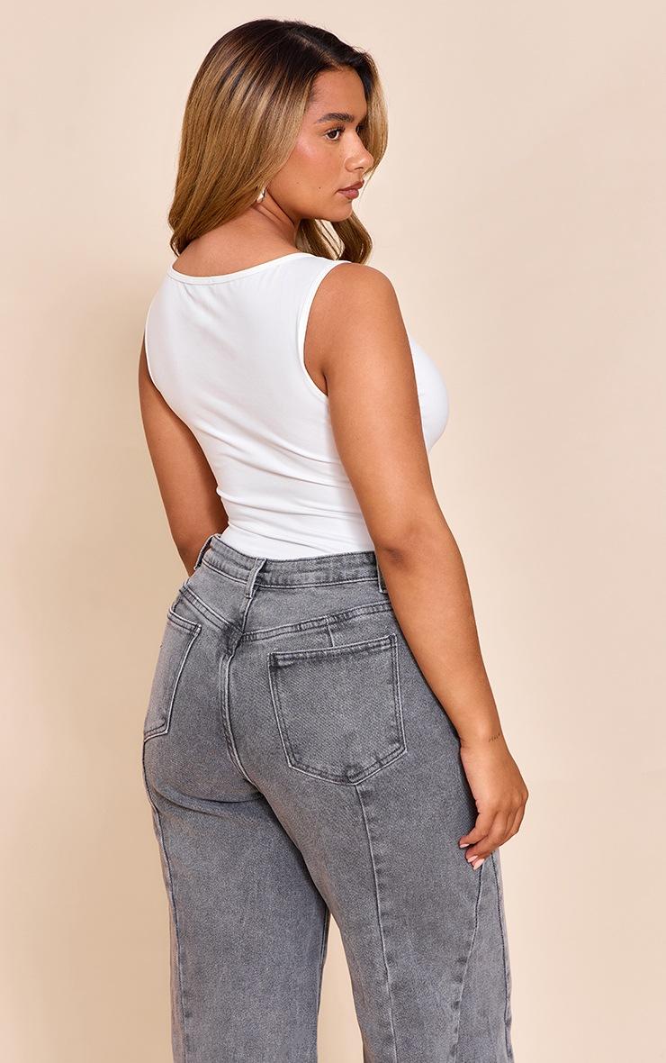 Pretty Little Thing Shape White Sculpt Boat Neck Sleevless Bodysuit