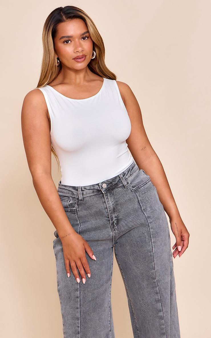 Pretty Little Thing Shape White Sculpt Boat Neck Sleevless Bodysuit