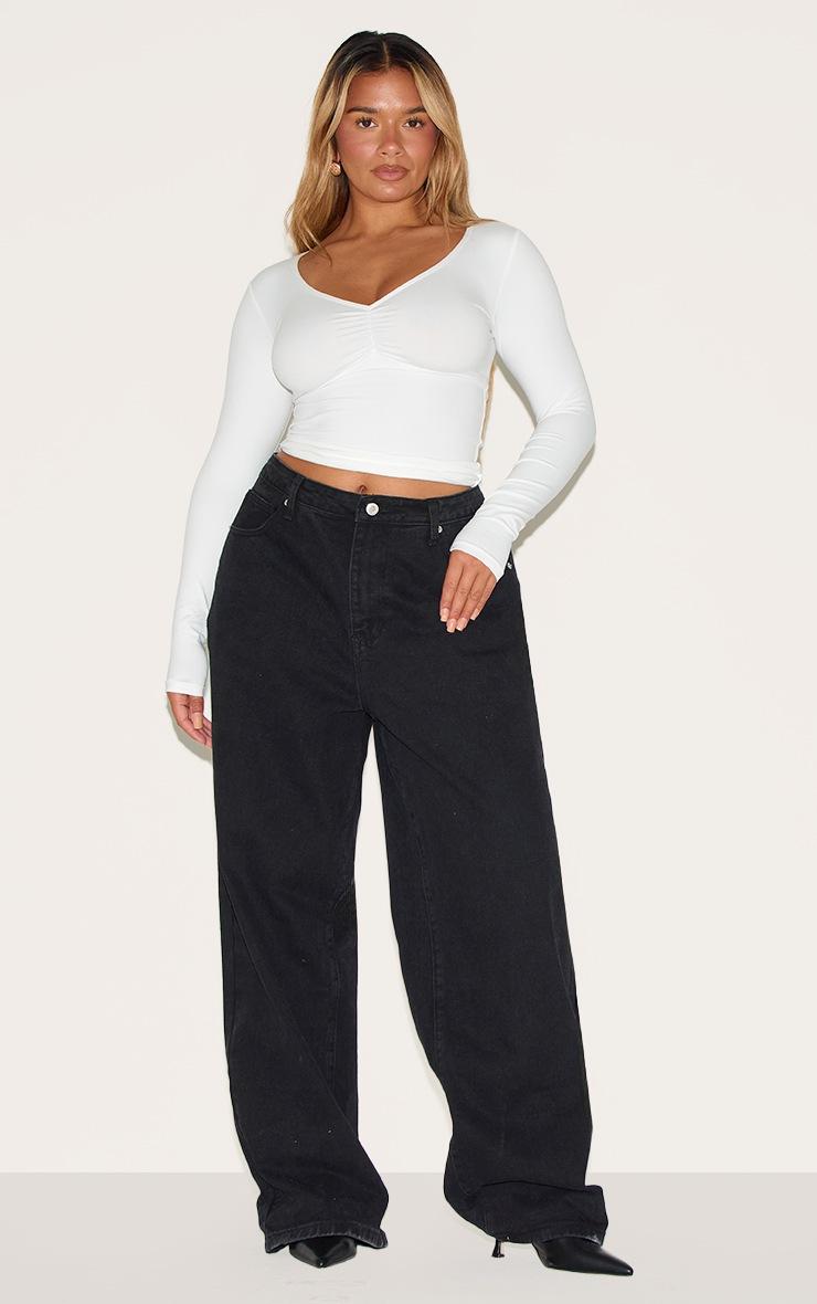 Pretty Little Thing Shape White Sculpt Ruched Bust Long Sleeve Top