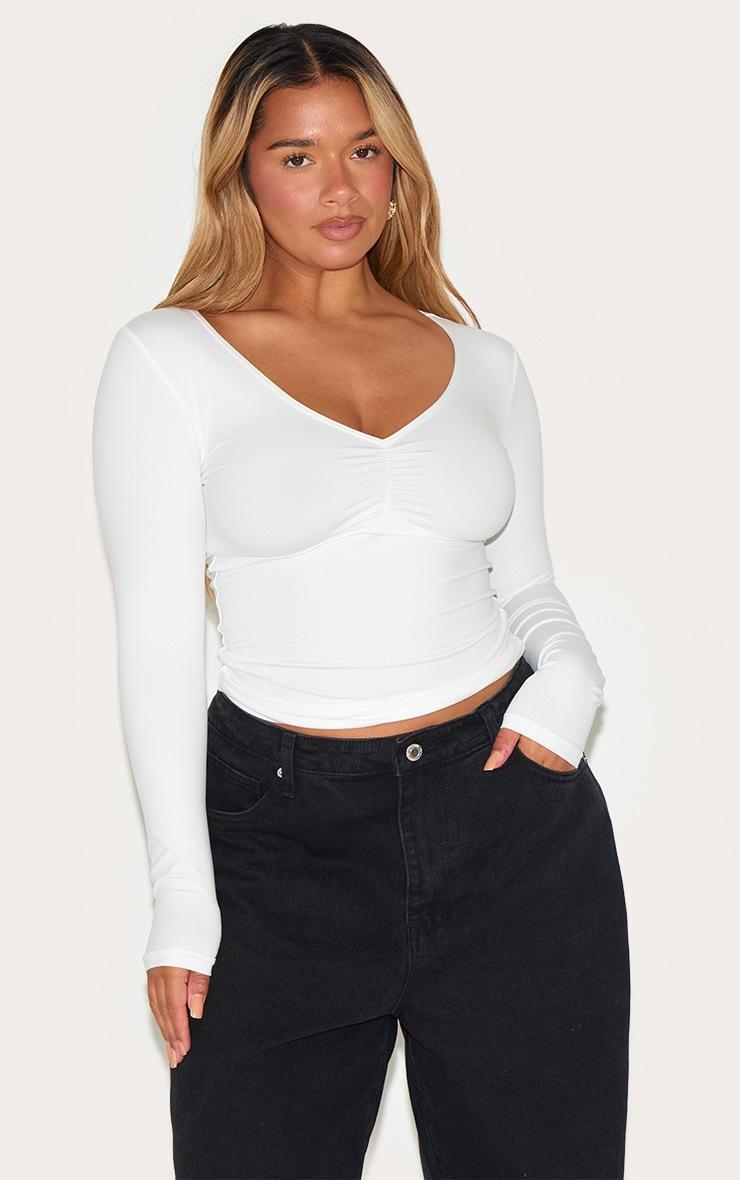 Pretty Little Thing Shape White Sculpt Ruched Bust Long Sleeve Top