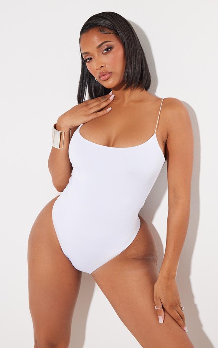 Pretty Little Thing Shape White Slinky Spaghetti Strap Bodysuit