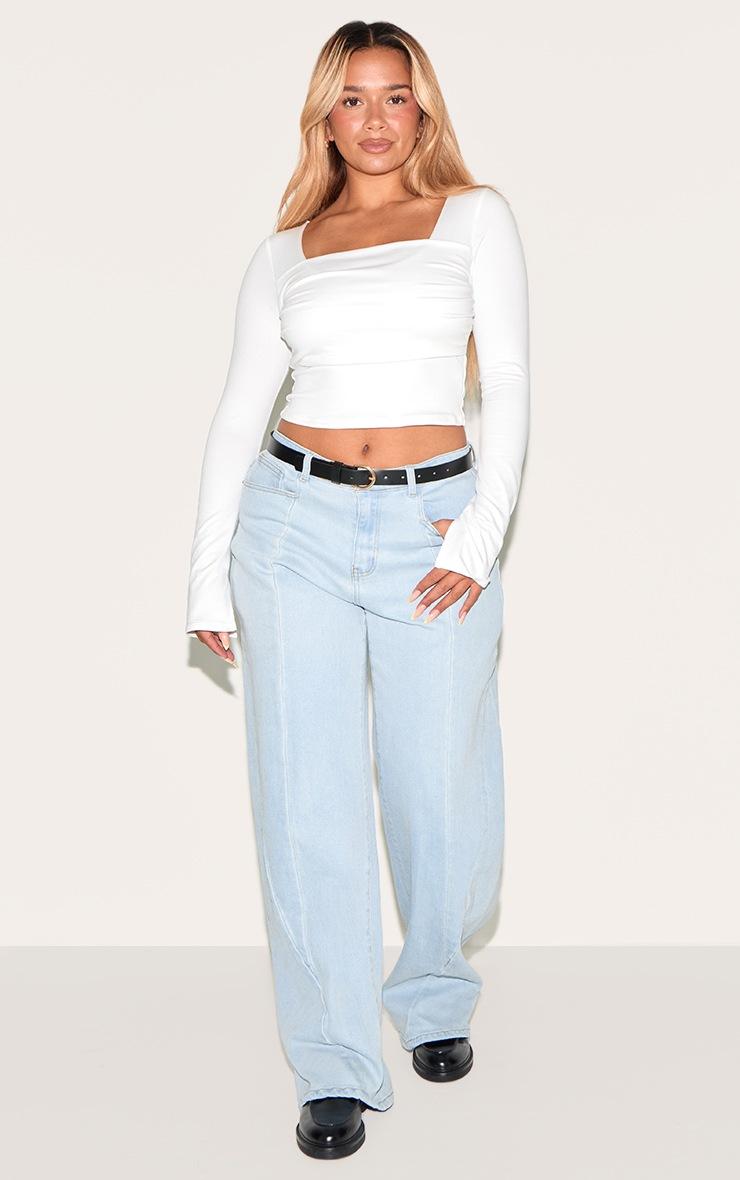 Pretty Little Thing Shape White Super Soft Scoop Neck Ruched Bust Long Sleeve Top