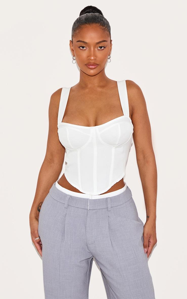 Pretty Little Thing Shape White Woven Corset Detail Crop Top