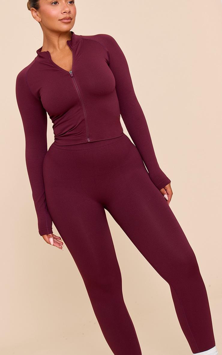 Pretty Little Thing SHAPE WINE SEAMLESS ACTIVE RUCHED BUM HIGH WAISTED LEGGINGS