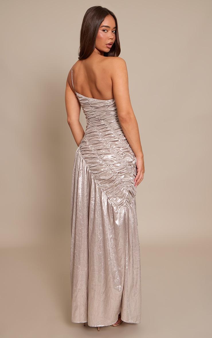 Pretty Little Thing Silver Extreme Ruched Asymmetric Maxi Dress