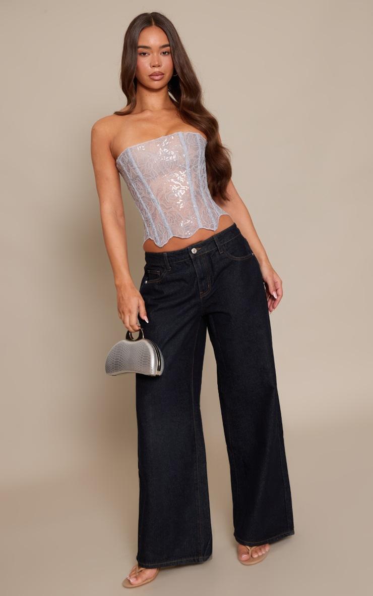 Pretty Little Thing Silver Textured Lace Sequin Corset