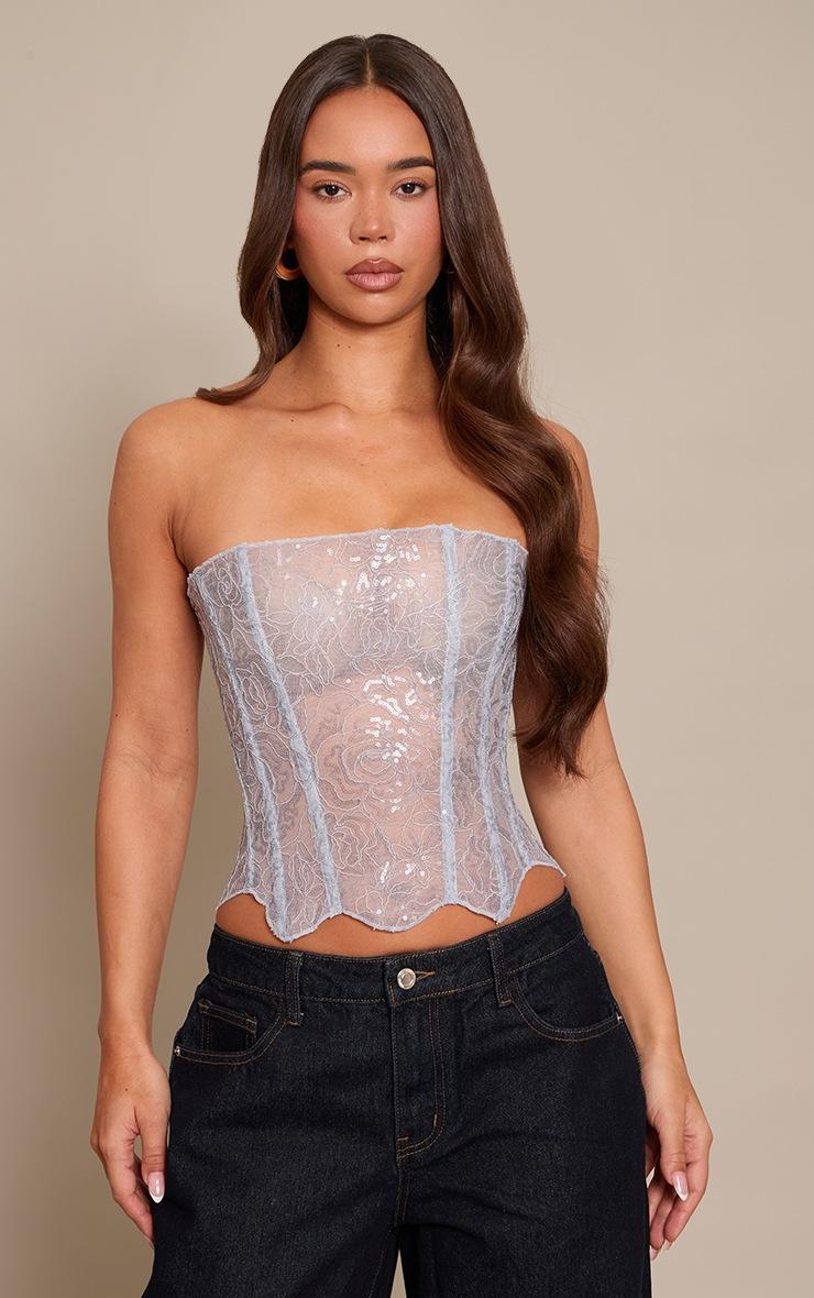 Pretty Little Thing Silver Textured Lace Sequin Corset
