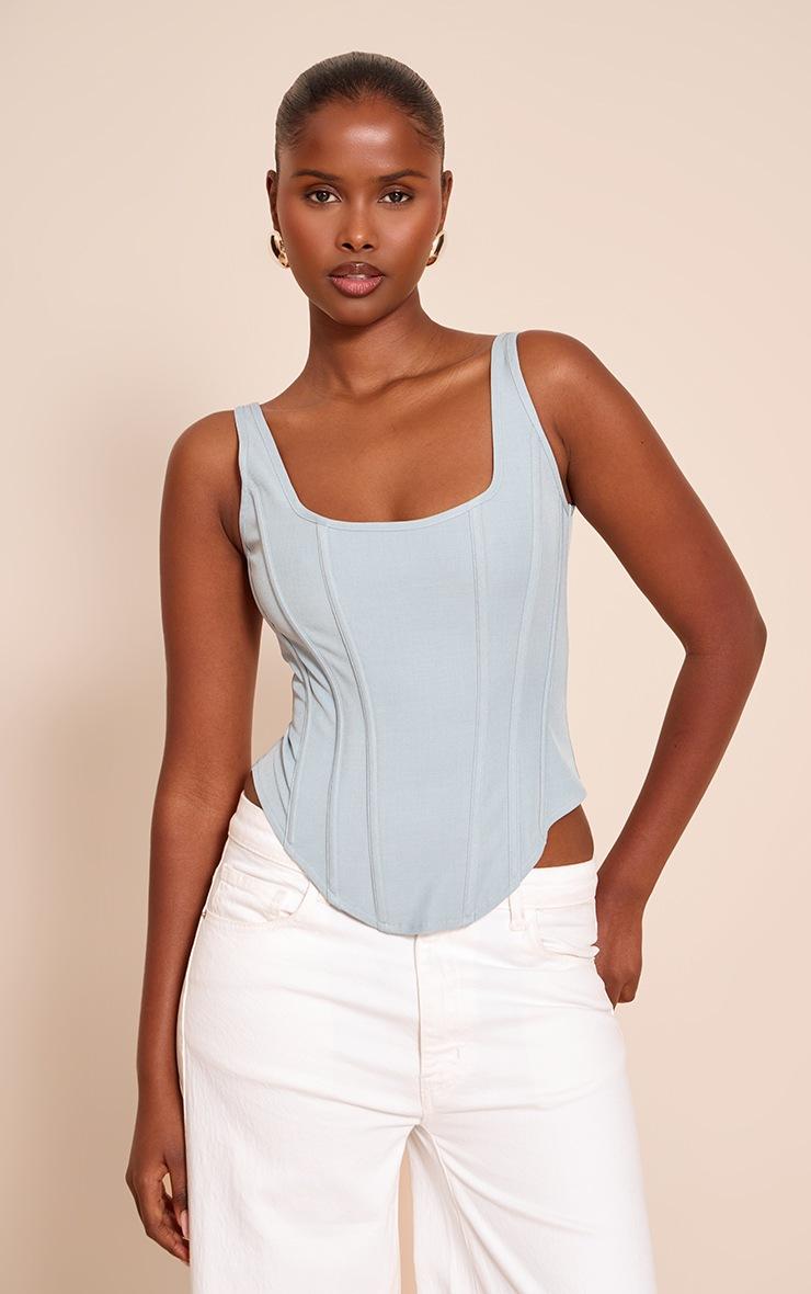 Pretty Little Thing Sky Blue Boned Dip Hem Longline Corset