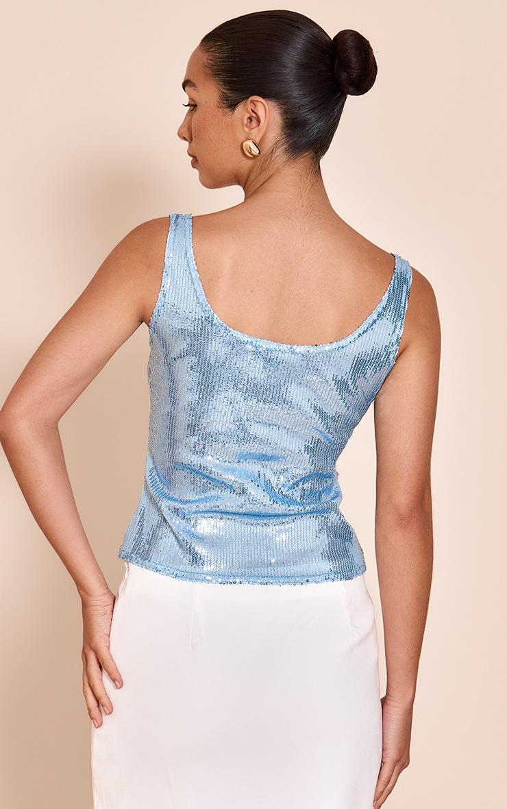 Pretty Little Thing Sky Blue Sequin Scoop Neck Long Top