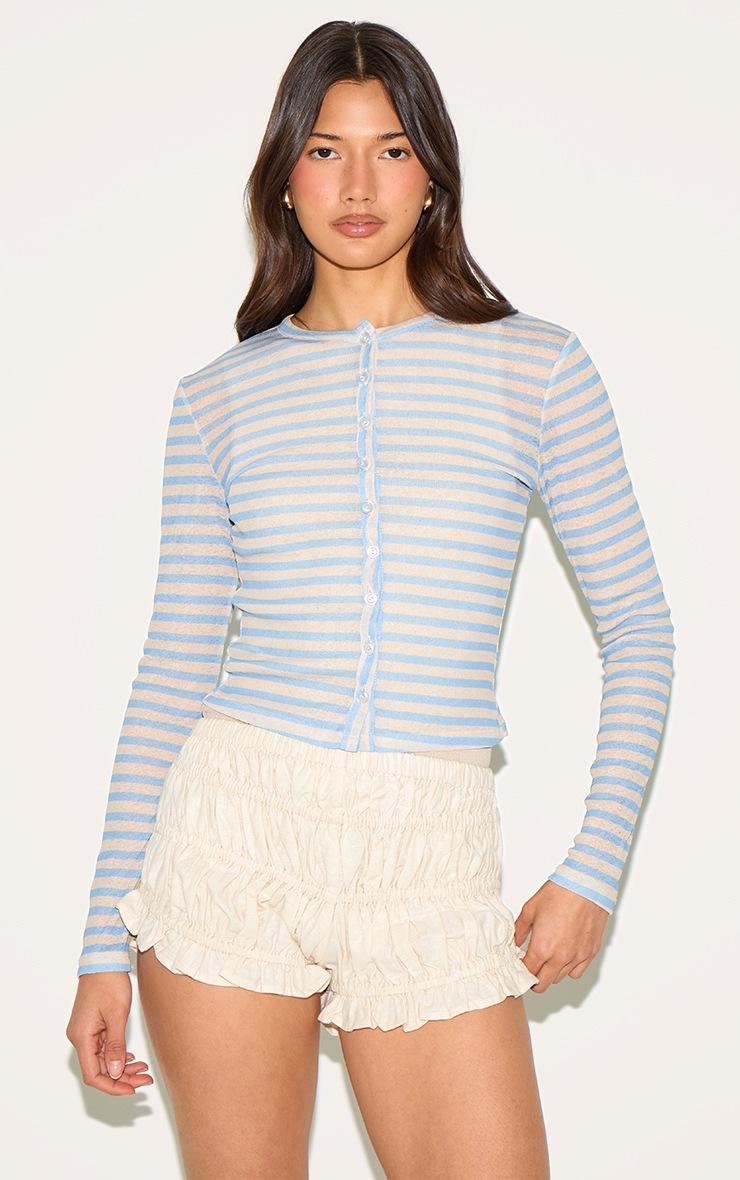 Pretty Little Thing Sky Blue Striped Sheer Button Up Top