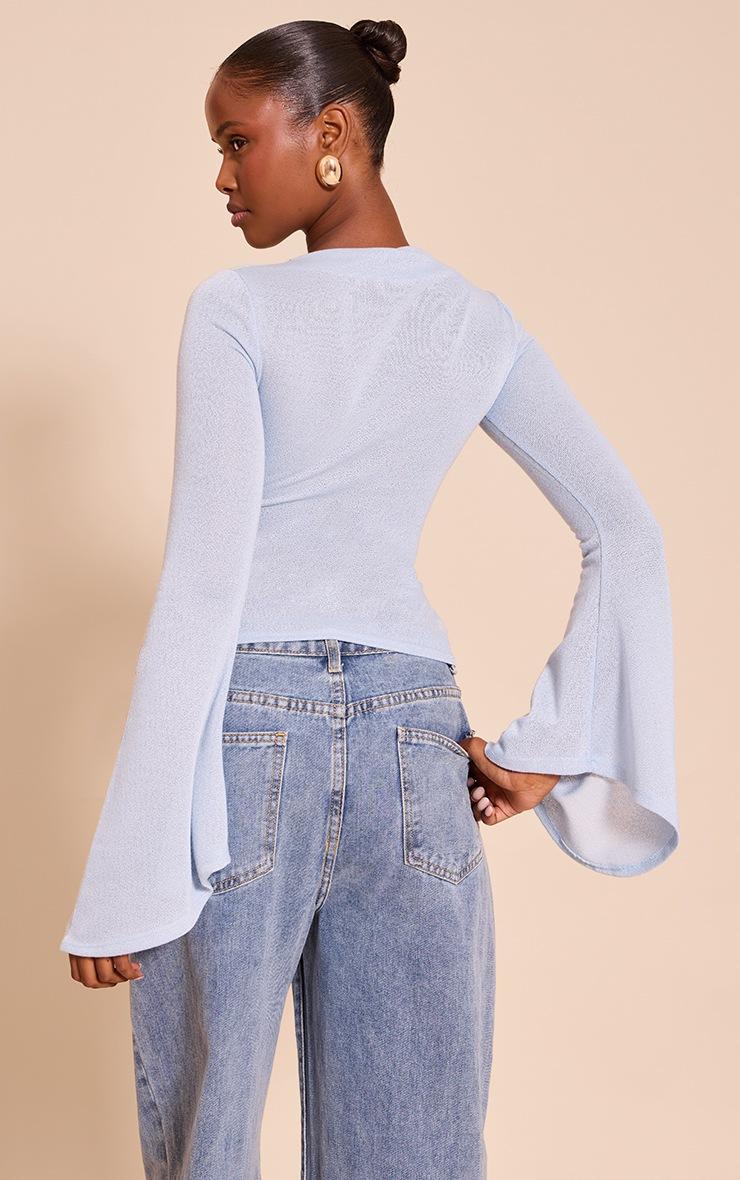 Pretty Little Thing Sky Blue Textured Extreme Flute Sleeve Long Top