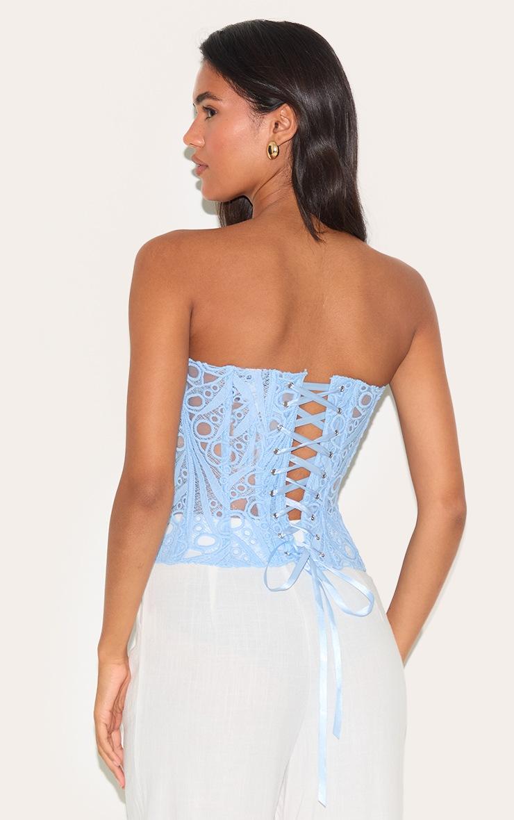 Pretty Little Thing Sky Blue Textured Sheer Floral Lace Corset
