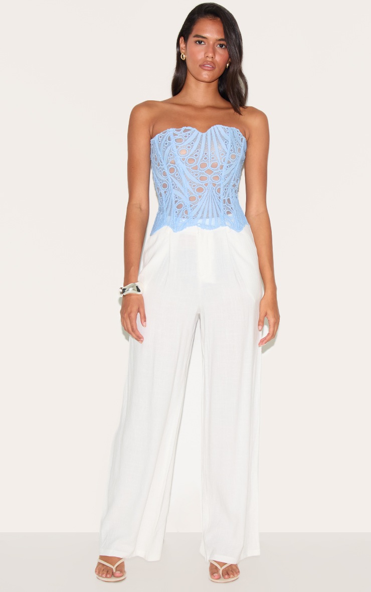 Pretty Little Thing Sky Blue Textured Sheer Floral Lace Corset