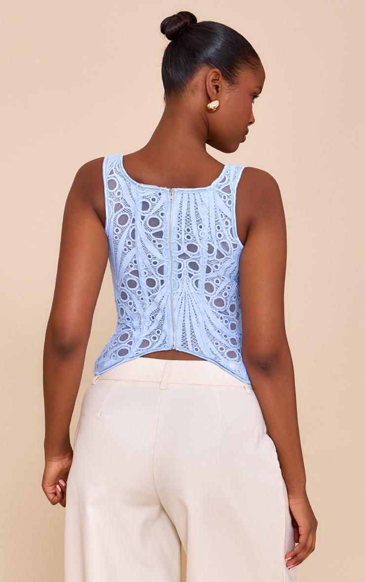 Pretty Little Thing Sky Blue Textured Sheer Floral Square Neck Corset