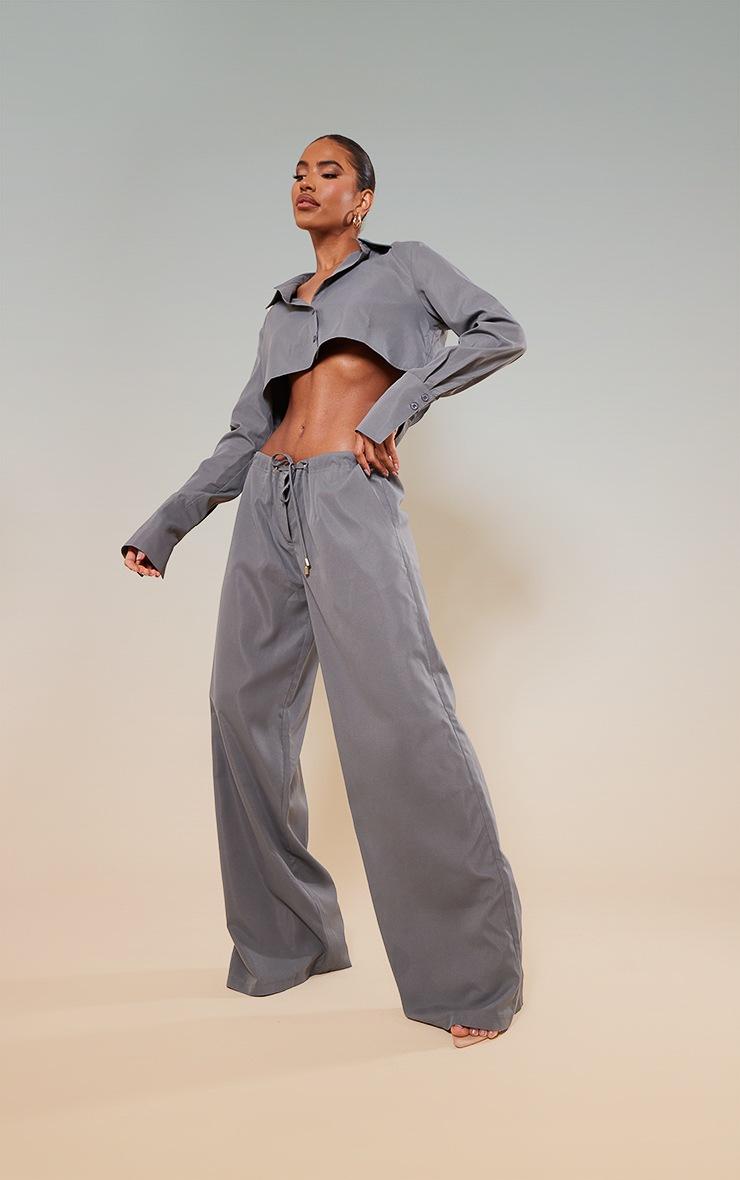 Pretty Little Thing Slate Grey Oversized Drawstring Straight Leg Pants