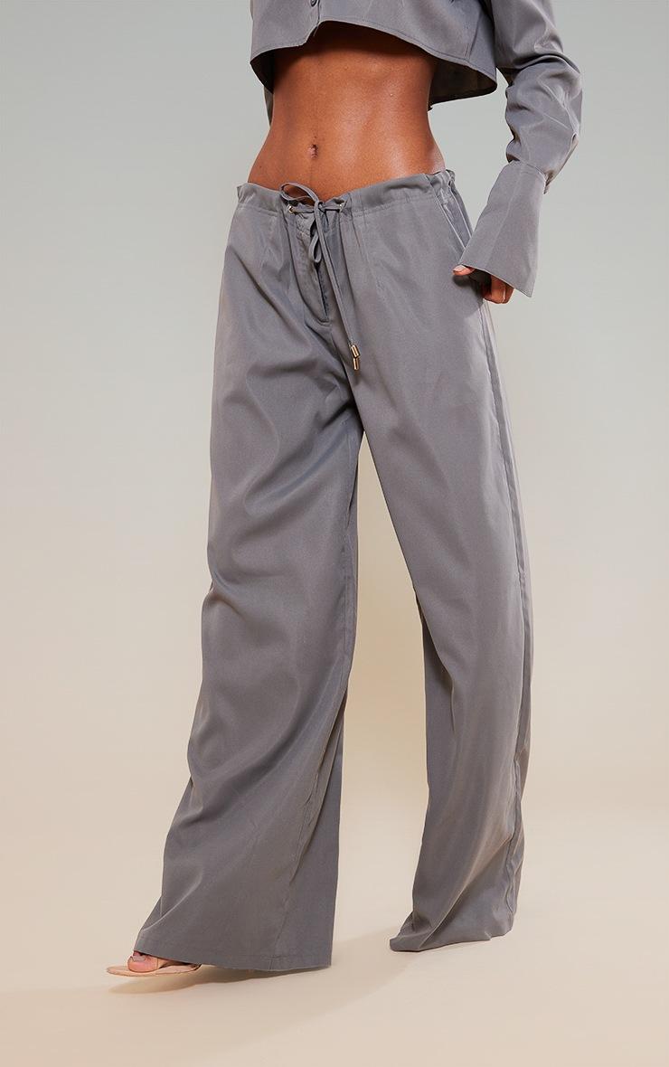 Pretty Little Thing Slate Grey Oversized Drawstring Straight Leg Pants