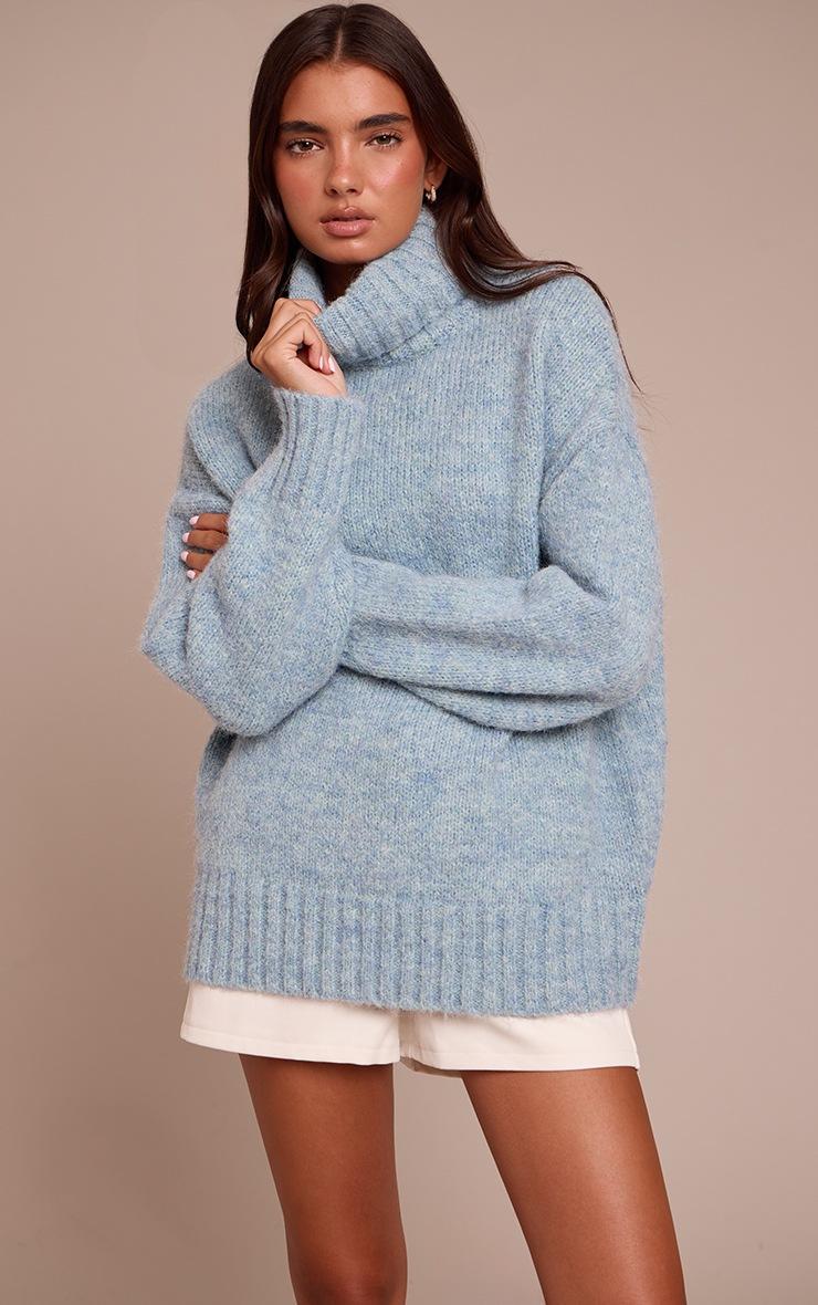 Pretty Little Thing Soft Blue Roll Neck Balloon Sleeve Oversized Sweater