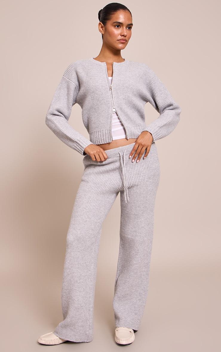 Pretty Little Thing Soft Grey Brushed Rib Knit Zip Through Cardigan