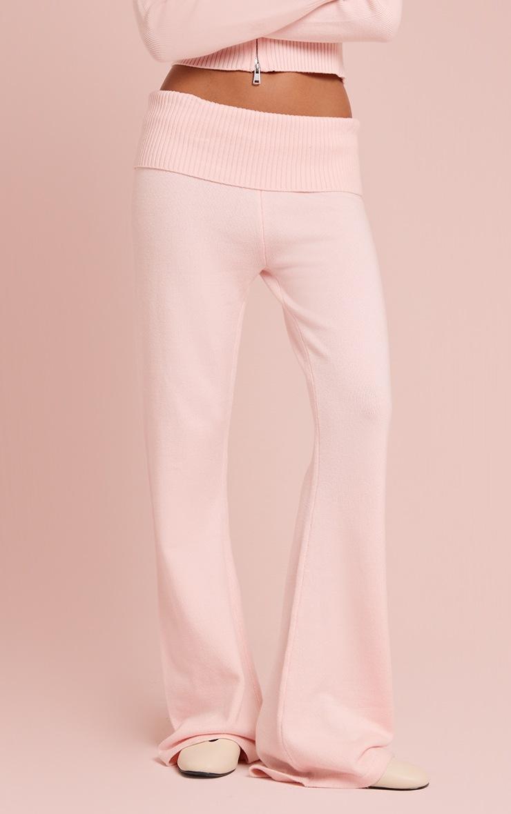 Pretty Little Thing Soft Pink Fold Over Waist Band Flared Knitted Pants