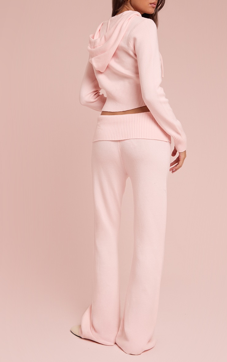 Pretty Little Thing Soft Pink Fold Over Waist Band Flared Knitted Pants