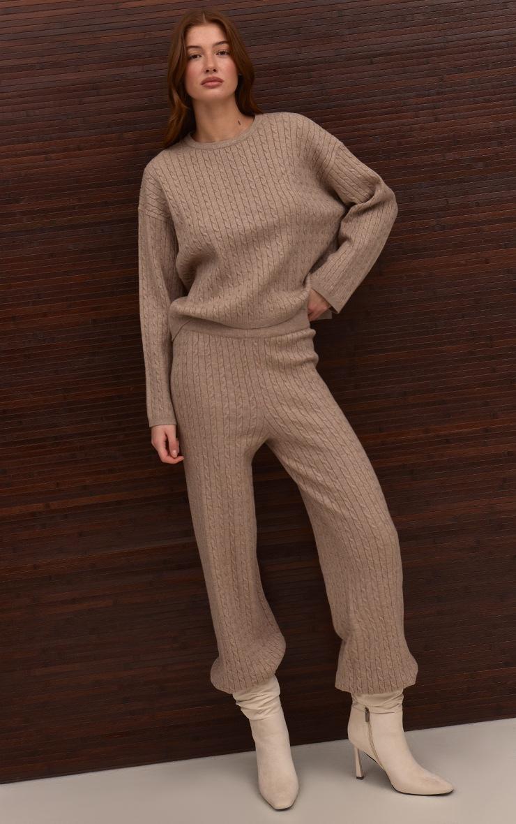 Pretty Little Thing Stone Baby Cable Knit Wide Leg Pants