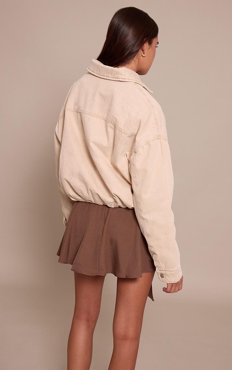 Pretty Little Thing Stone Balloon Hem Quilted Cropped Denim Jacket