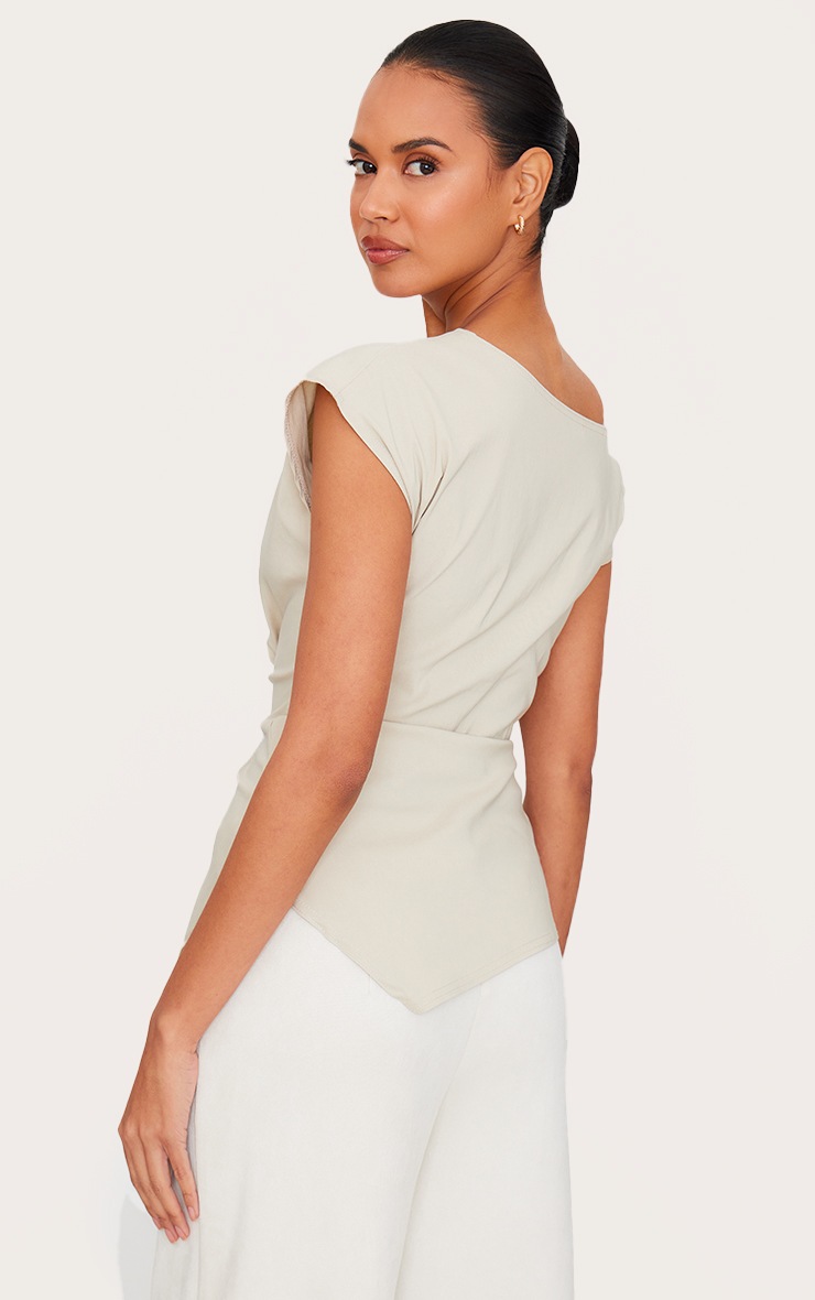 Pretty Little Thing Stone Bengaline Slouch Asymmetric Long Top