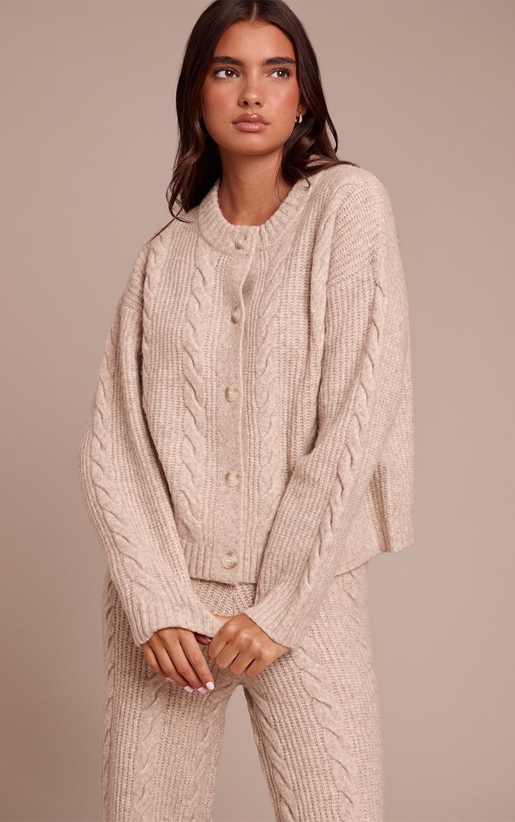 Pretty Little Thing Stone Cable Knit Button Through Cardigan