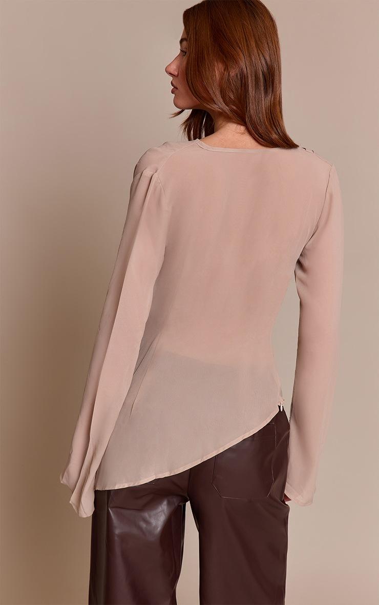 Pretty Little Thing Stone Chiffon Cowl Plunge Blouse