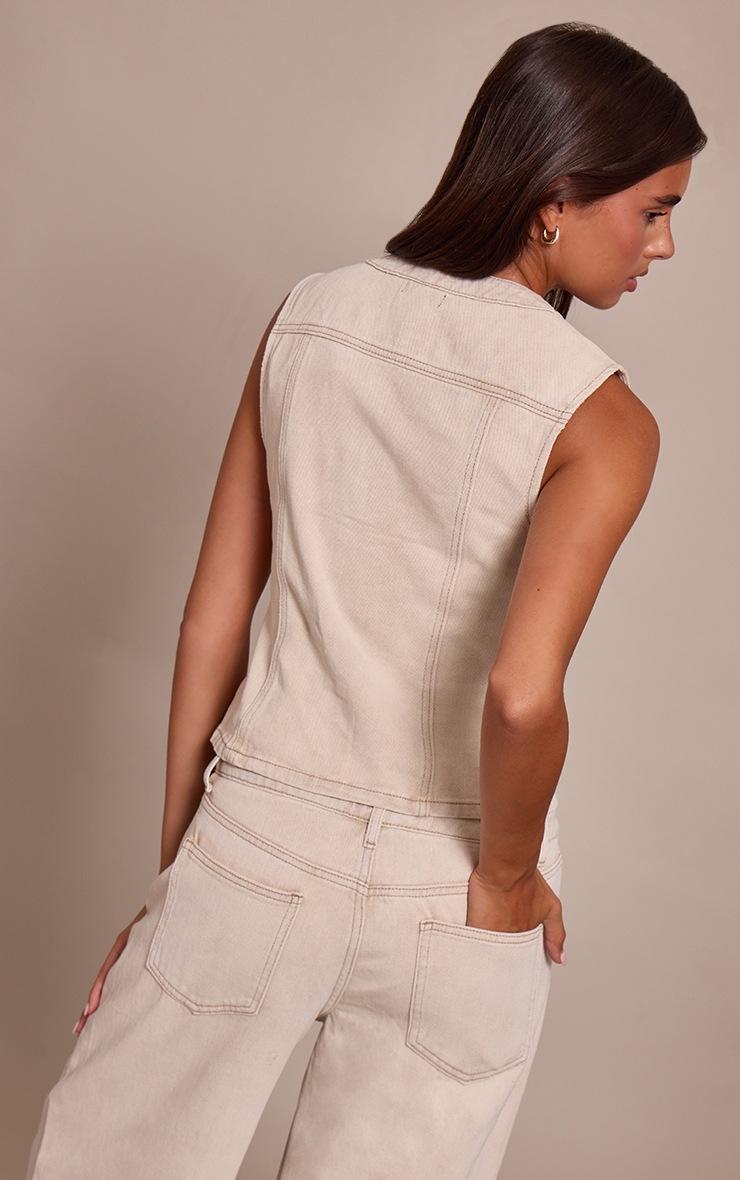 Pretty Little Thing Stone Collarless Button Up Denim Top