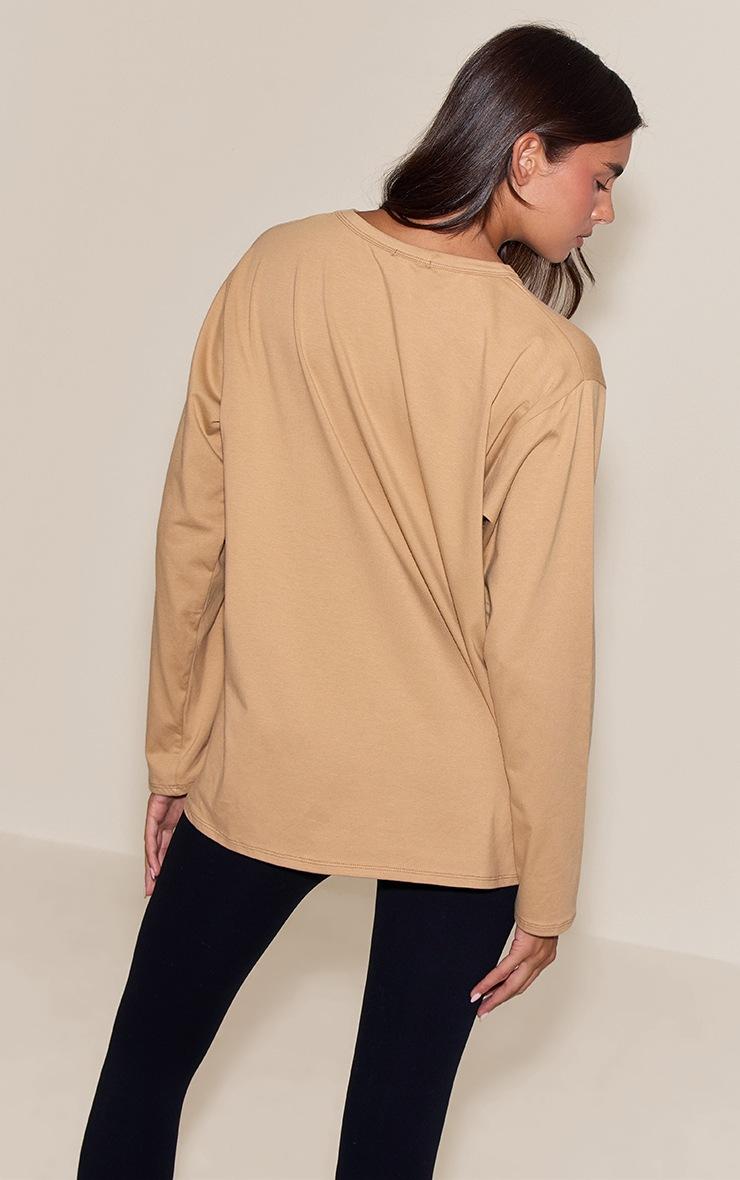 Pretty Little Thing Stone Cotton Basic Oversized Long Sleeve T-shirt