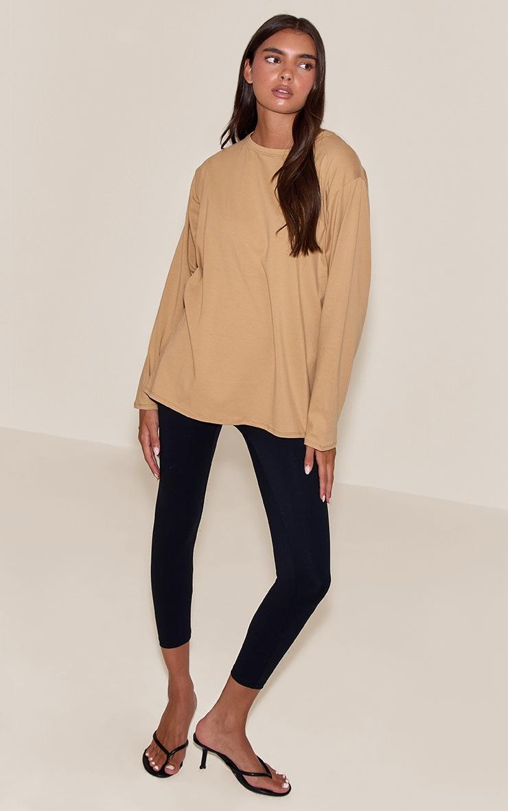 Pretty Little Thing Stone Cotton Basic Oversized Long Sleeve T-shirt