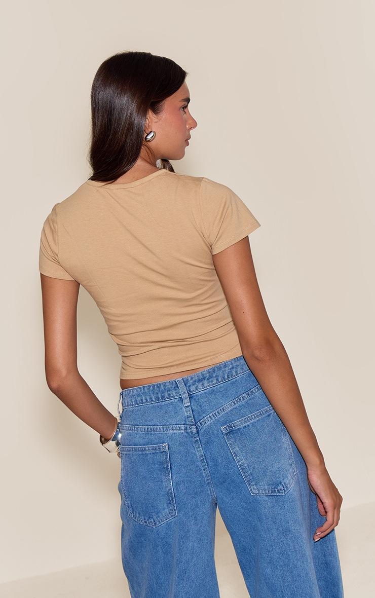 Pretty Little Thing Stone Cotton Crew Neck Longline Short Sleeve T-Shirt