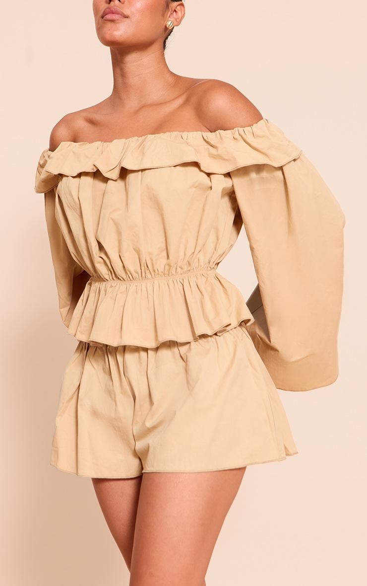 Pretty Little Thing Stone Cotton Woven Floaty Mini Shorts