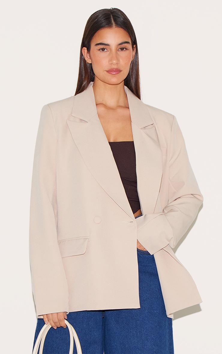 Pretty Little Thing Stone Double Breasted Oversized Boxy Fit Blazer