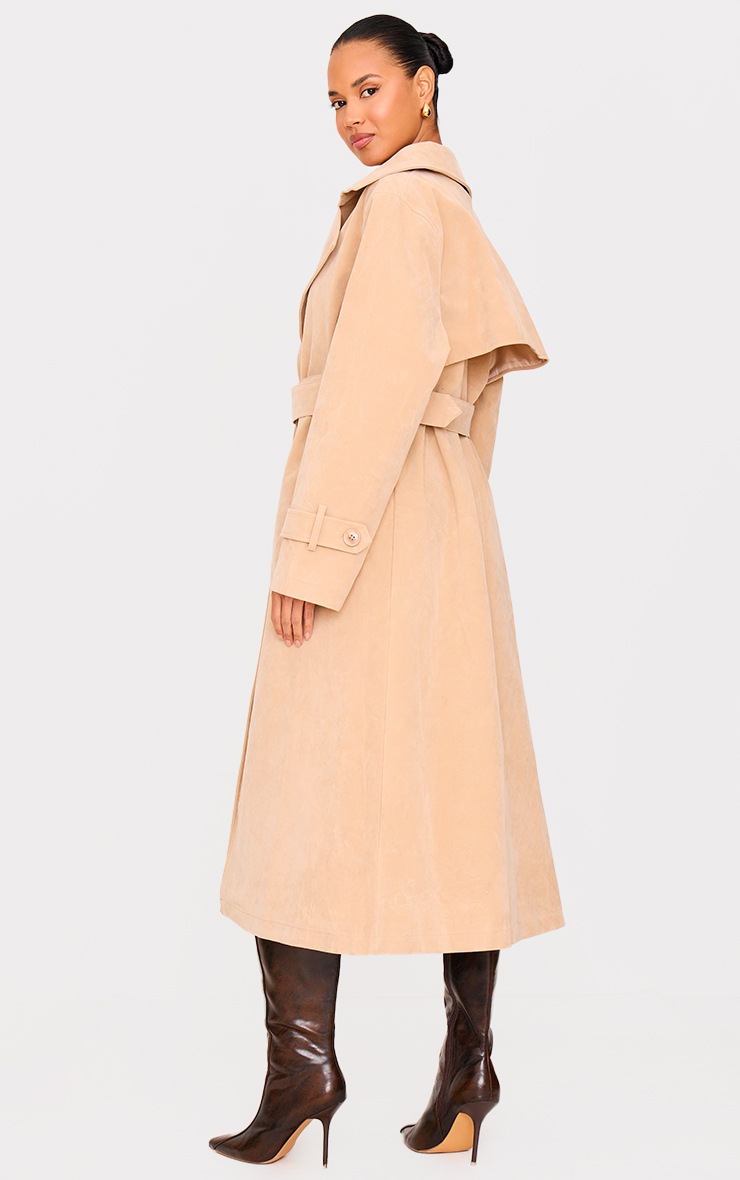 Pretty Little Thing Stone Faux Suede Buckle Belt Trench Coat
