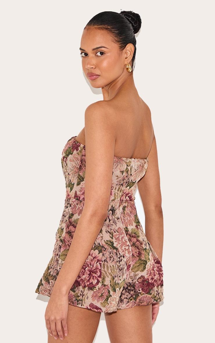 Pretty Little Thing Stone Floral Jacquard Bandeau Pleated Skort Romper