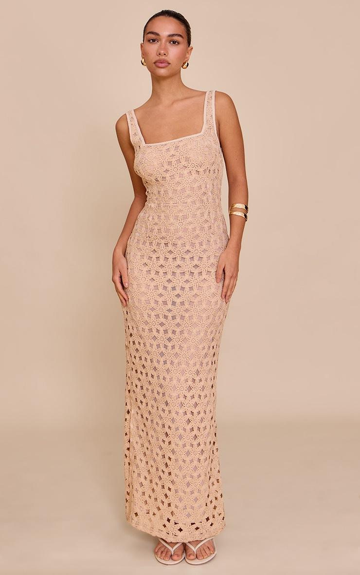 Pretty Little Thing Stone Floral Textured Scoop Neck Maxi Dress