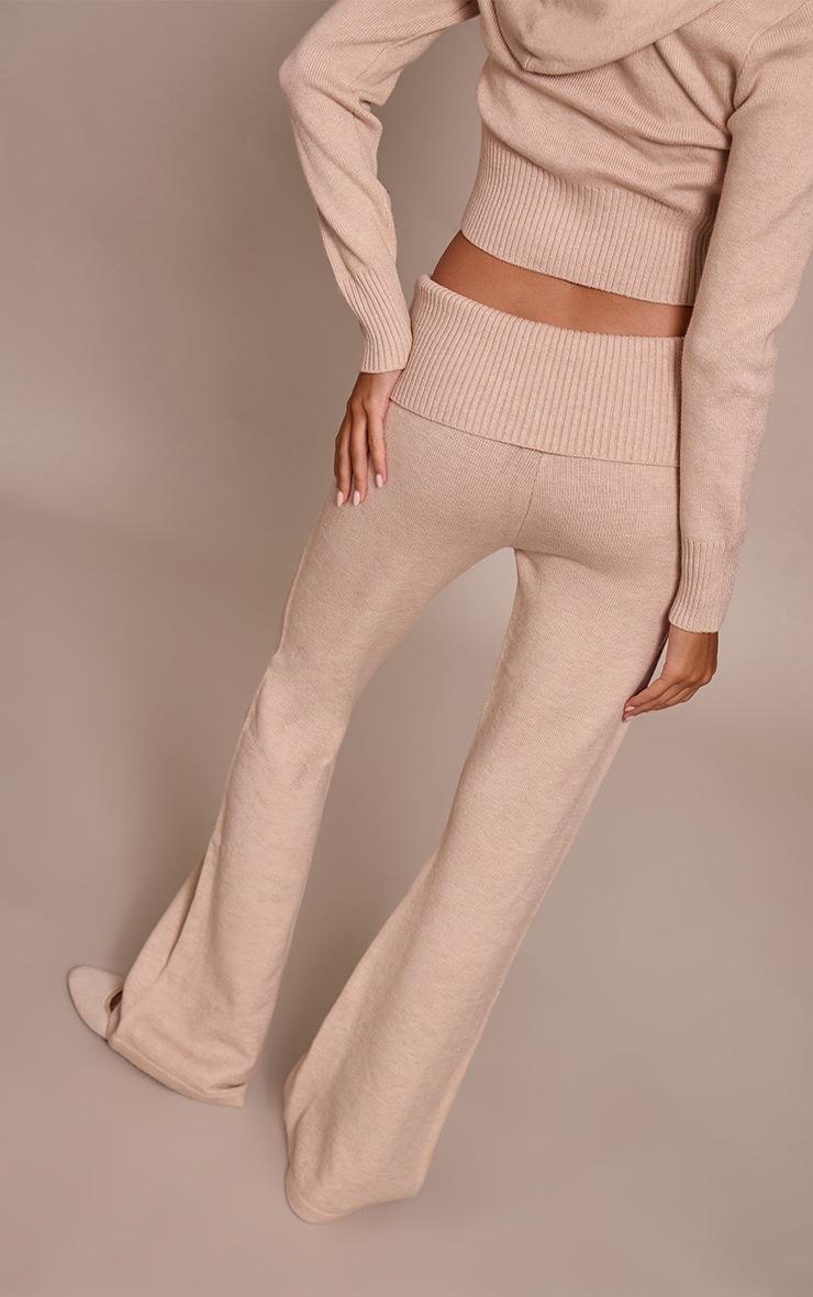 Pretty Little Thing Stone Fold Over Waist Band Flared Knitted Pants