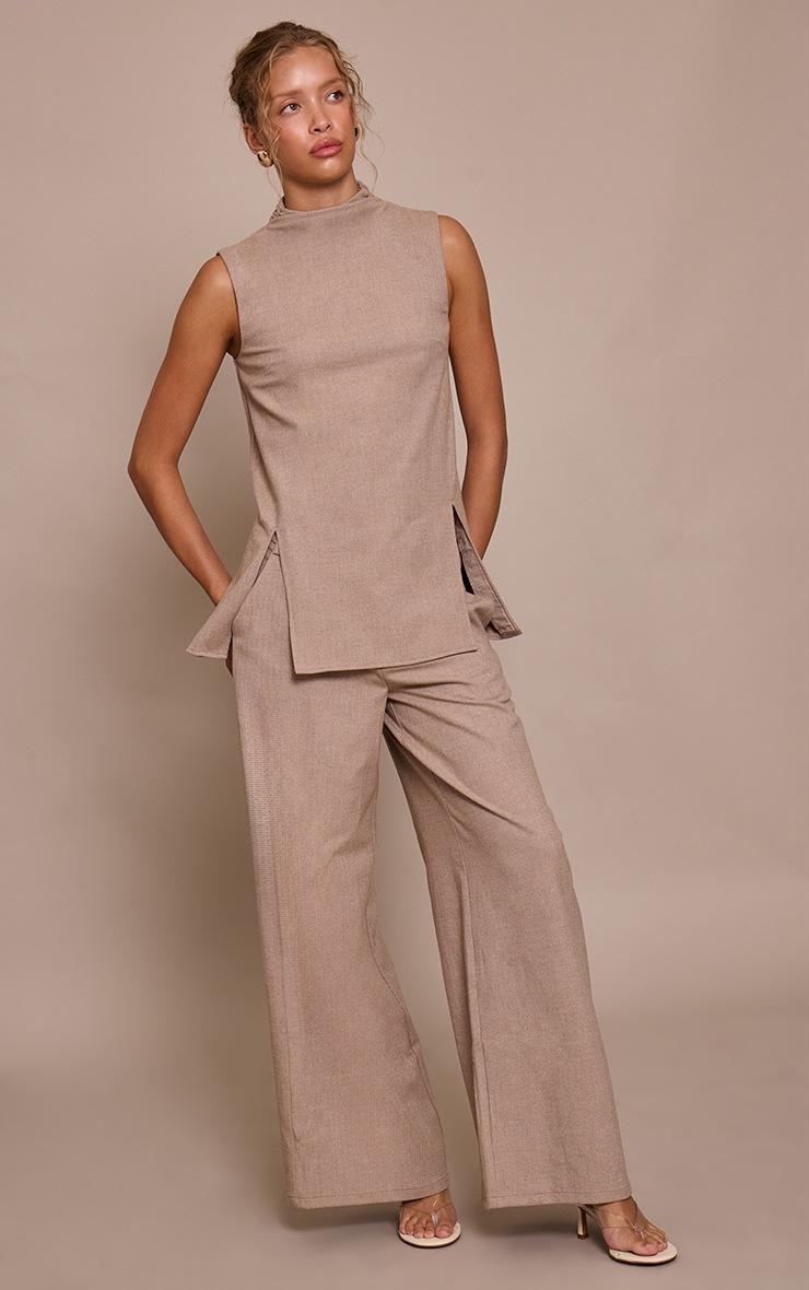 Pretty Little Thing Stone High Neck Tailored Sleeveless Top