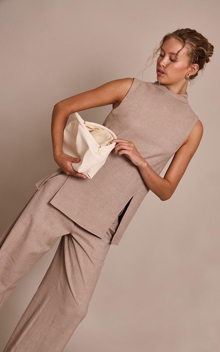 Pretty Little Thing Stone High Neck Tailored Sleeveless Top