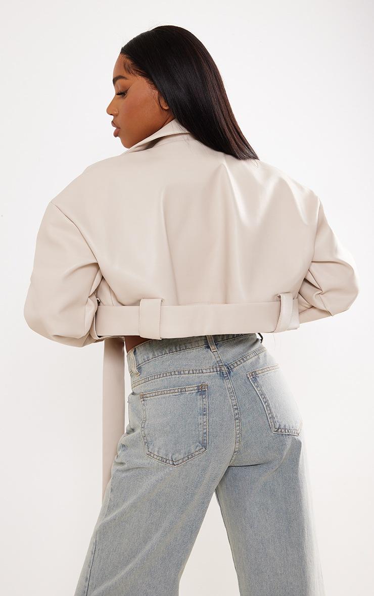 Pretty Little Thing Stone Oversized Belted Hem Cropped Biker Jacket