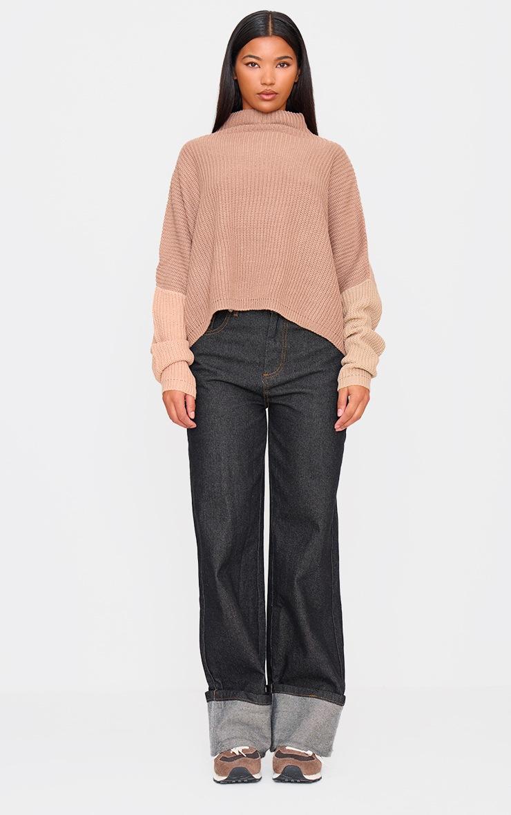 Pretty Little Thing Stone Oversized Colour Block Jumper