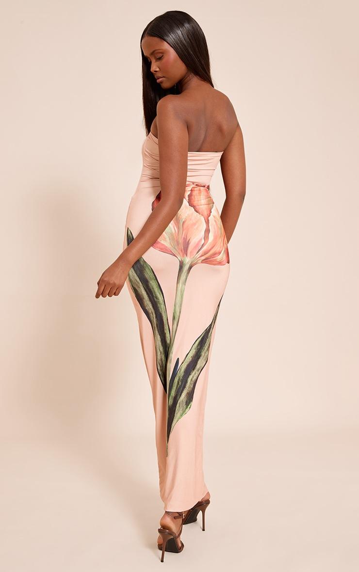 Pretty Little Thing Stone Oversized Floral Print Bandeau Maxi Dress