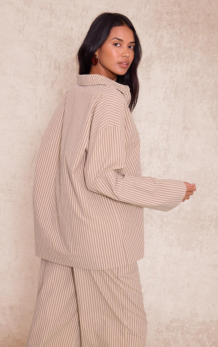 Pretty Little Thing Stone Pinstripe Oversized Shirt