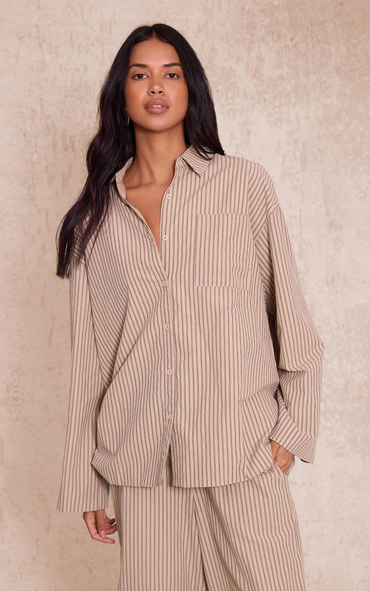 Pretty Little Thing Stone Pinstripe Oversized Shirt
