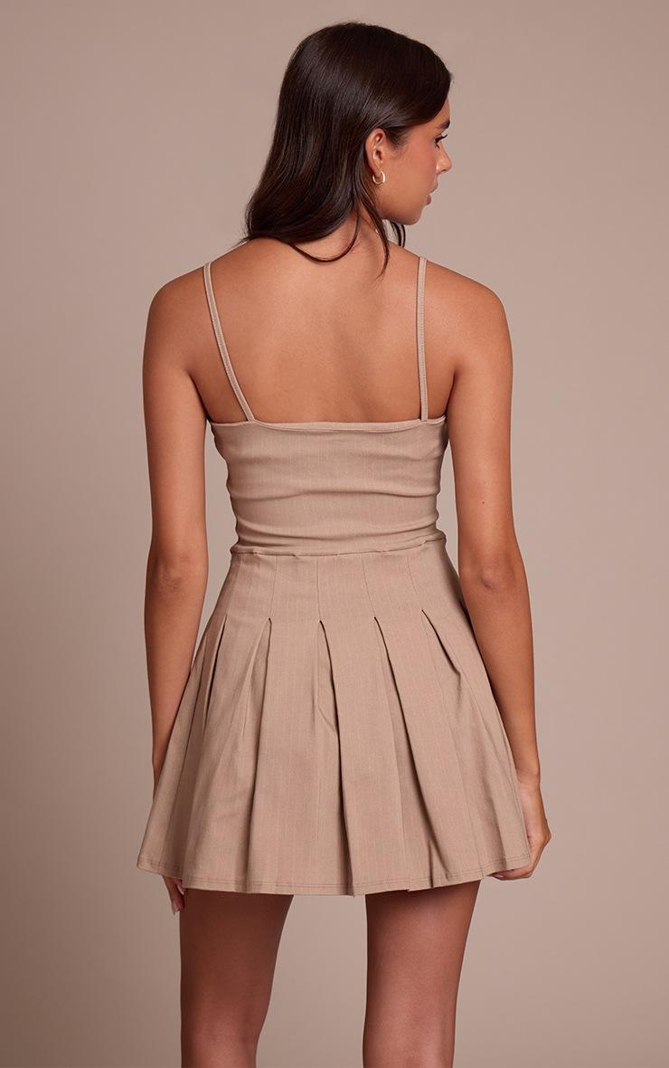 Pretty Little Thing Stone Pinstripe Stretch Woven Strappy Shift Dress