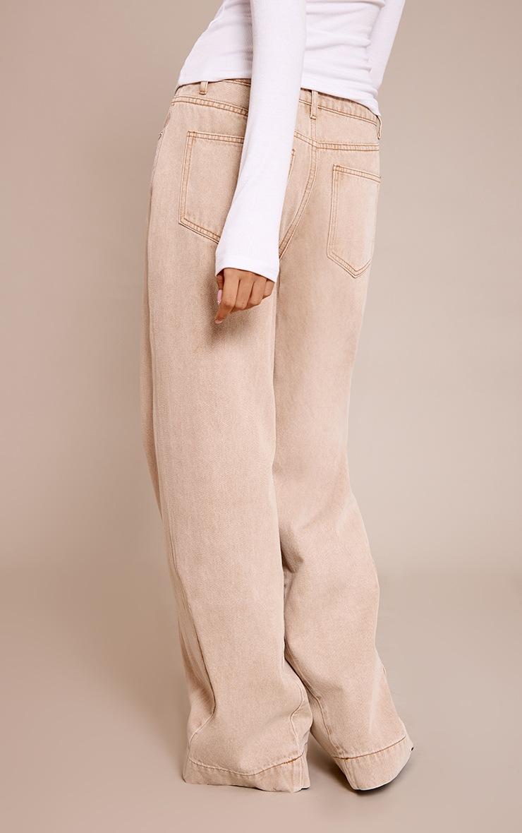 Pretty Little Thing Stone Relaxed Mid Rise Seam Detail Wide Leg Jeans