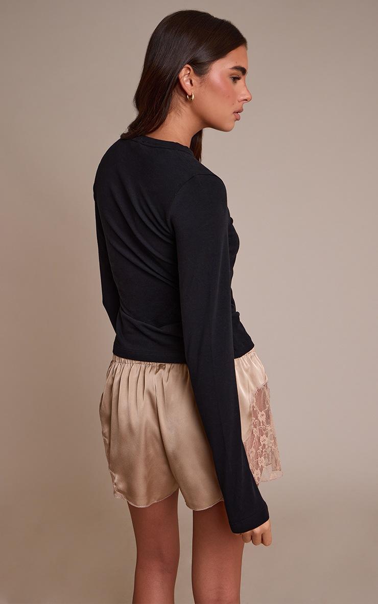 Pretty Little Thing Stone Satin Lace Drawstring Shorts